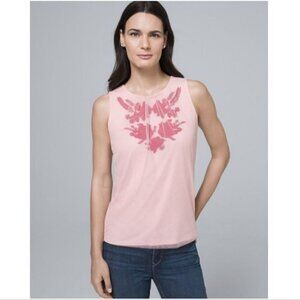 WHBM Floral Applique Pink Mesh Sleeveless Top Red Flowers Sz Small Layering